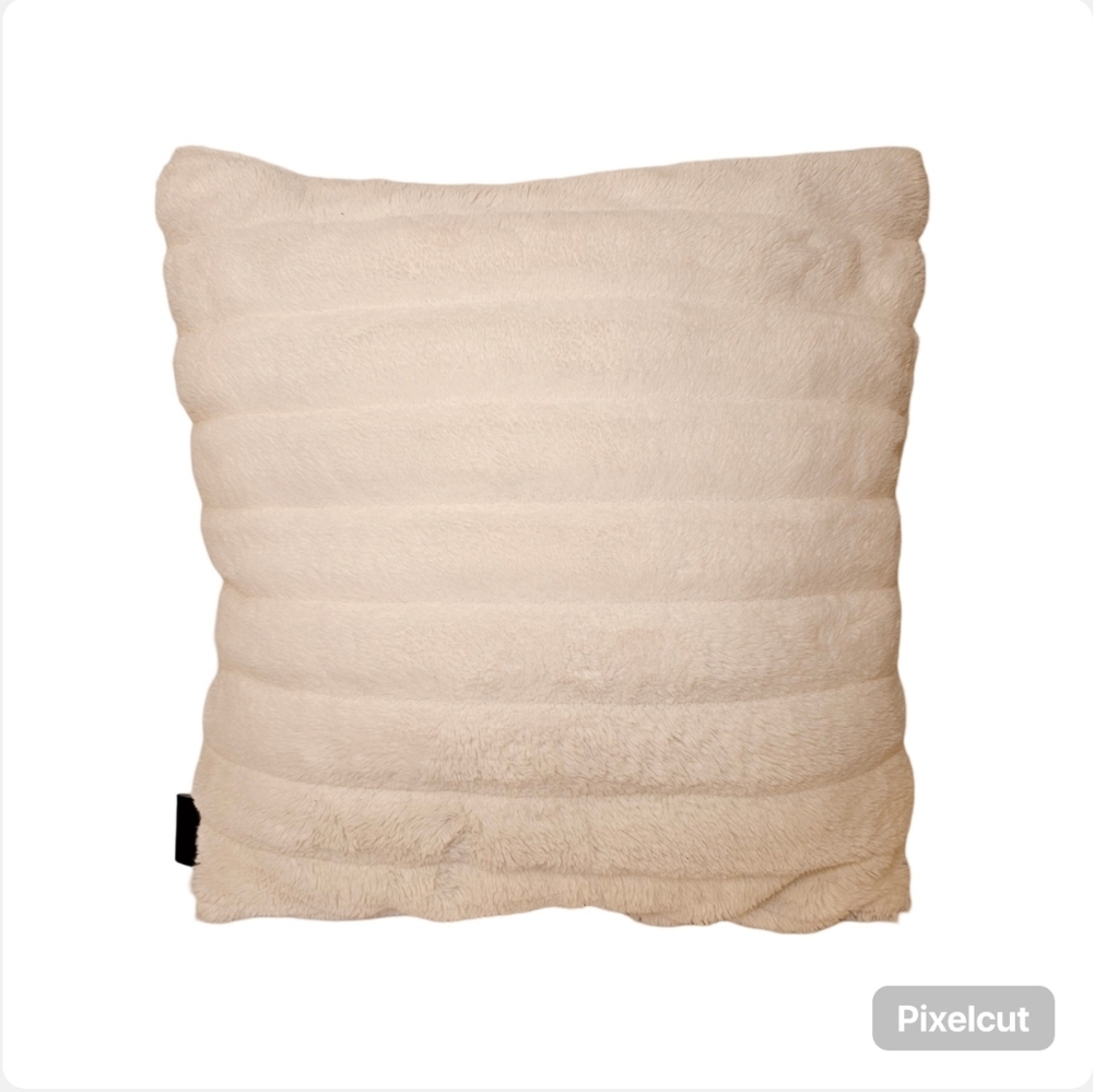 Soho Living White Striped Faux Fur Decorative Throw Pillow Square 18x18